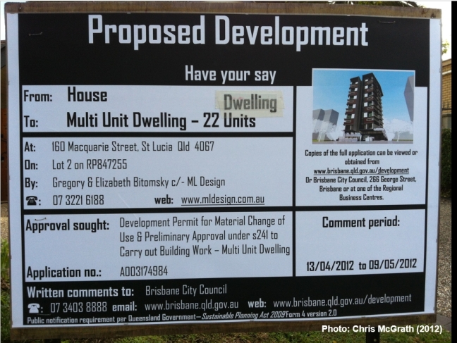 example of a notice placed on the land for a proposed development